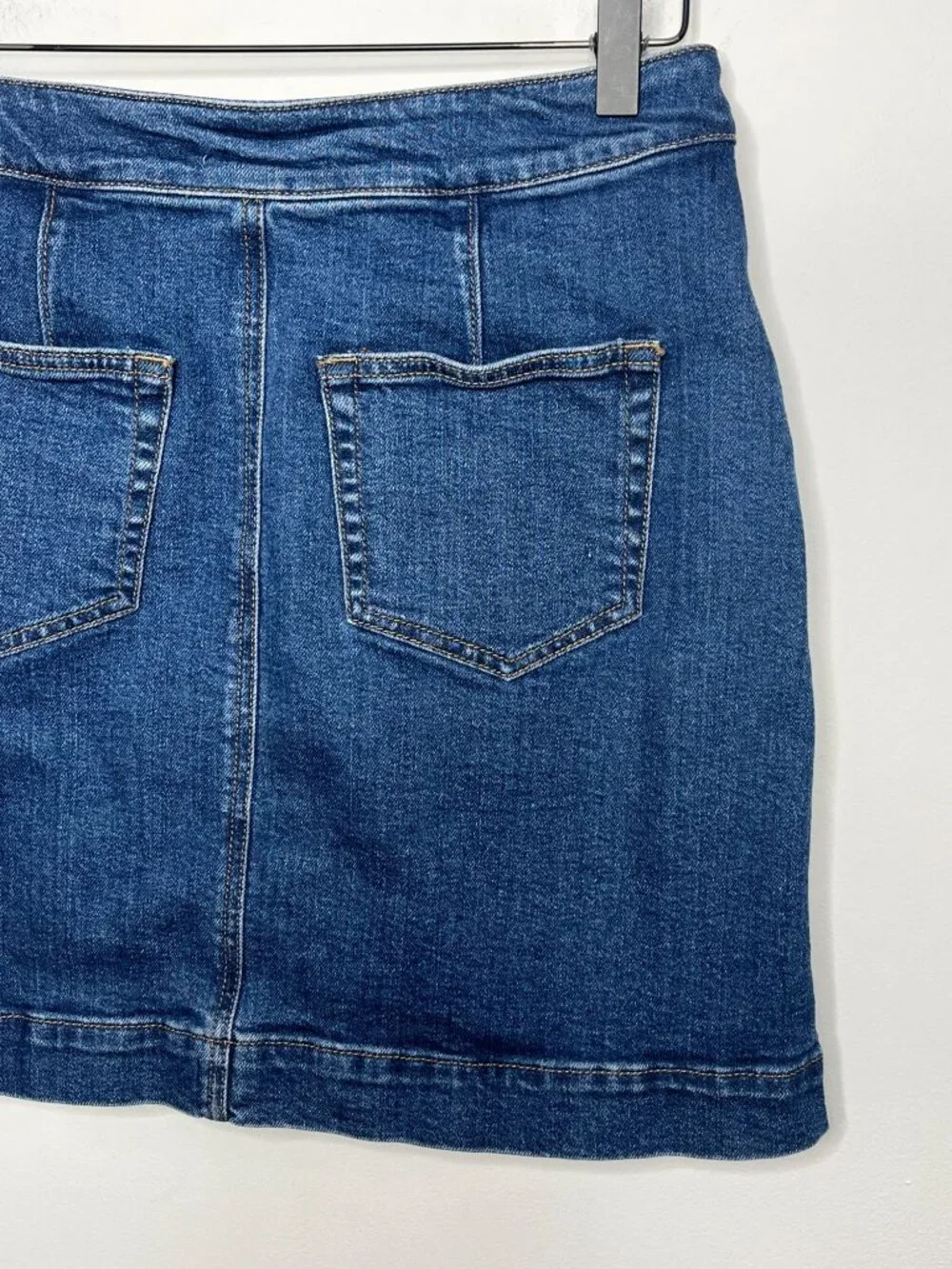 LOFT Denim Mini Skirt Womens 2 Blue Button Front Stretch Casual